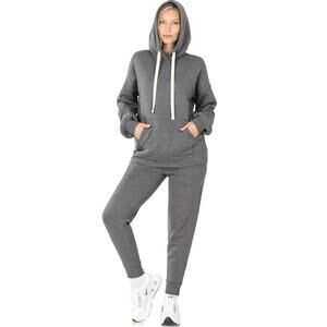 Melange Velboa hoodie & jogger Pants set (Charcoal)- Medium